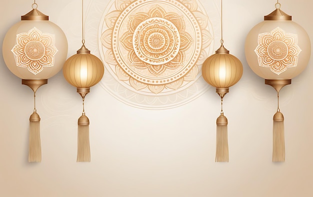 a wall with lamps hanging from a ceiling with a design that says mandala