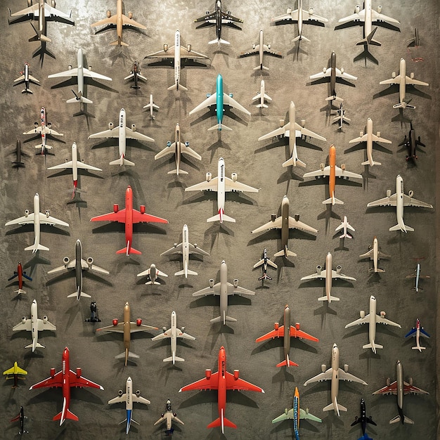 Photo a wall with many planes that are lined up with one that says quot the word quot on it