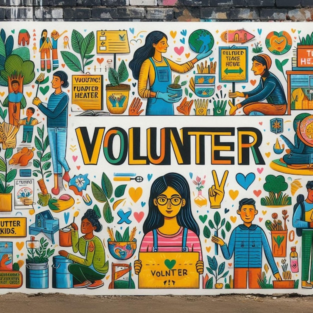 Photo a wall with a mural of women and the word community