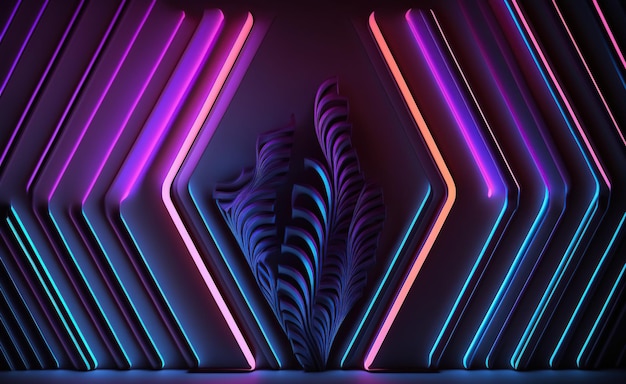 A wall with neon lights and a large number of shapes