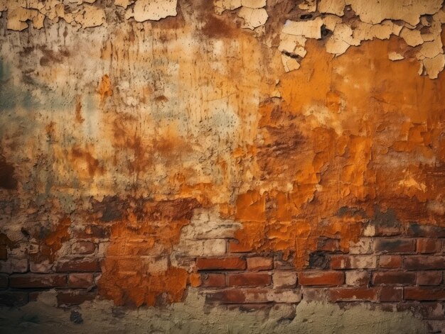 A wall with peeling paint and a worn out paint.