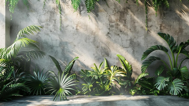 Photo a wall with a plant and a wall with a background of plants and a stone wall