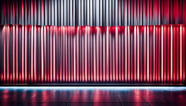 A wall with red lights and a black background