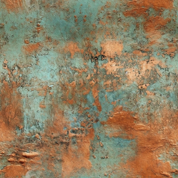 A wall with rust and blue paint on it