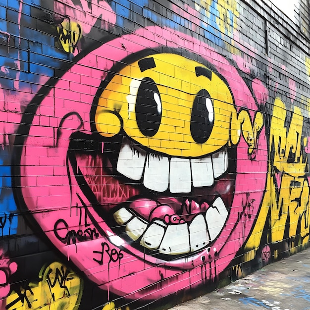 Photo a wall with a smiley face painted on it and a big smile