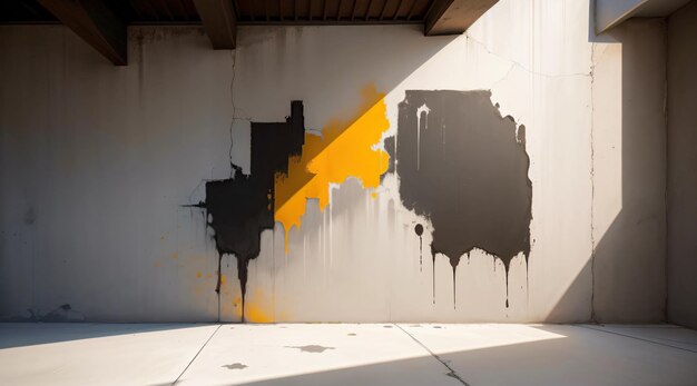 Photo a wall with a yellow line and a black and orange paint with a yellow line