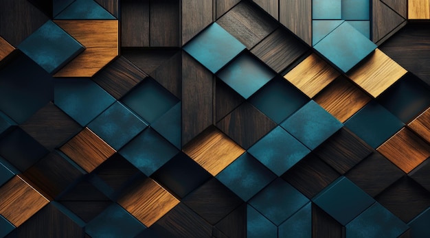 a wall of wood and blue squares