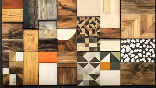 A Wall of Wood and Patterned Tiles