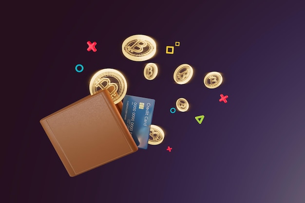 Wallet Cryptocurrency 3D Render illustration