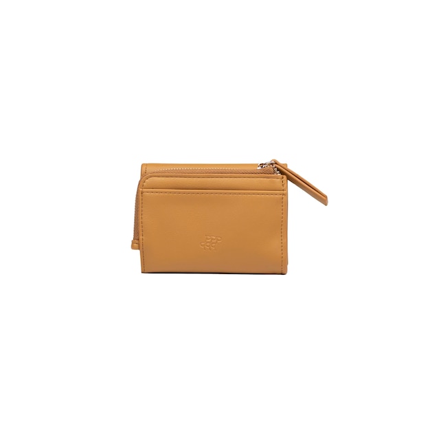 wallet for money in beige color on a white background, leather texture