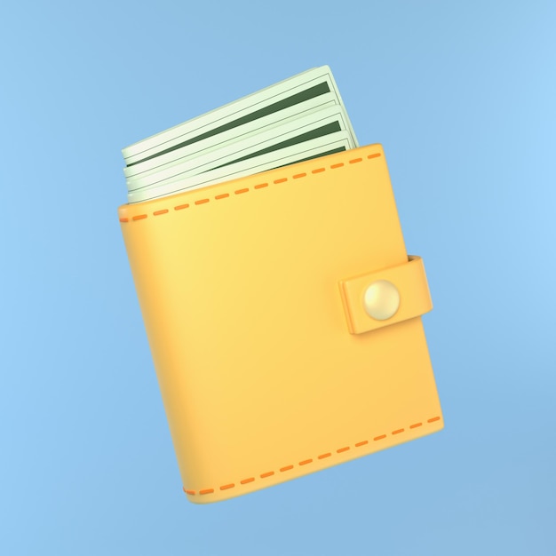 Wallet with cash Yellow purse