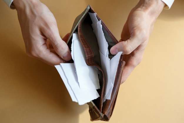 Wallet with paper instead of money