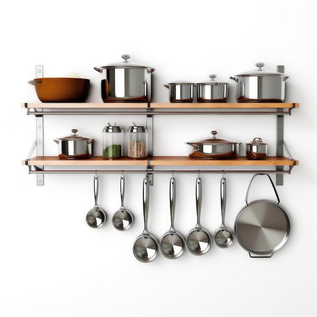 Wallmounted pots and pans racks isolated on white background