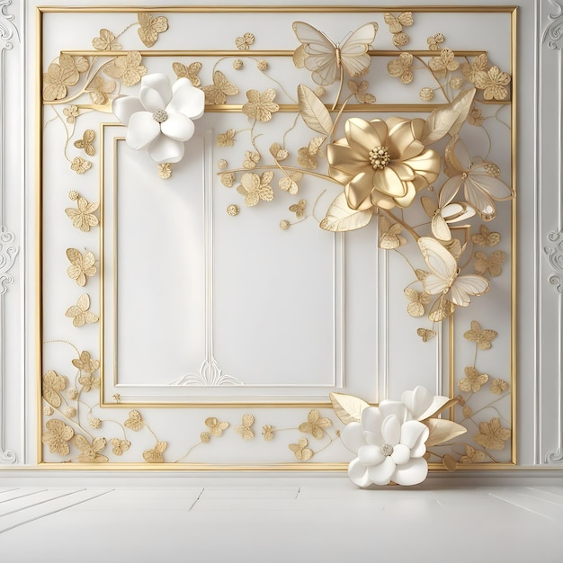 Wallpaper 3d classic flower gold and white luxury panel