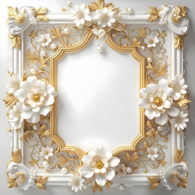 Wallpaper 3d classic flower gold and white luxury