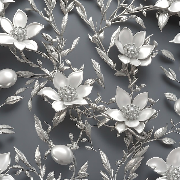 Wallpaper 3d classic flower jewelry silver