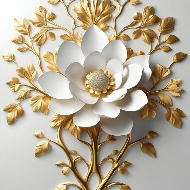 Wallpaper 3d classic flower ornament design golden texture and white