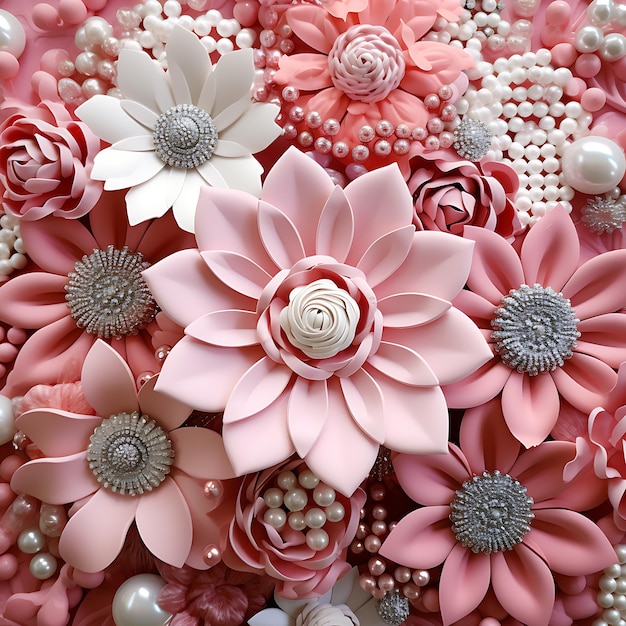 Wallpaper 3d classic flower pattern pink and jewelry