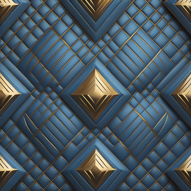 Wallpaper 3d classic leather pattern diamond gold and blue