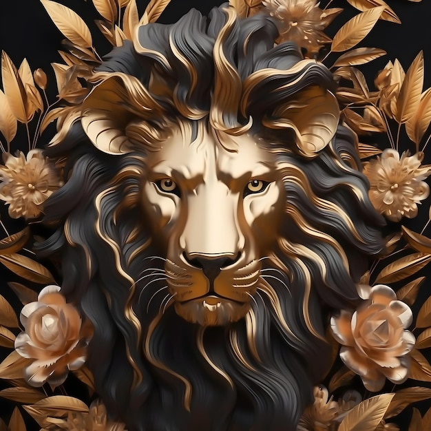 wallpaper 3d classic lion black and gold