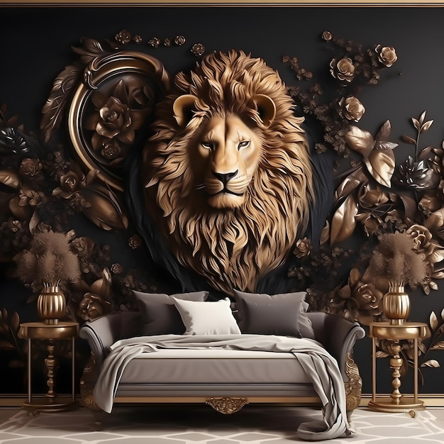 wallpaper 3d classic lion golden black