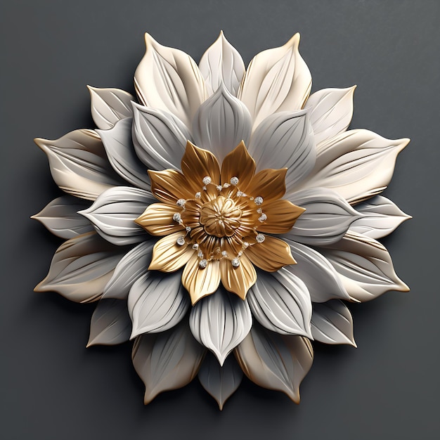 Wallpaper 3D flower gold and white background black