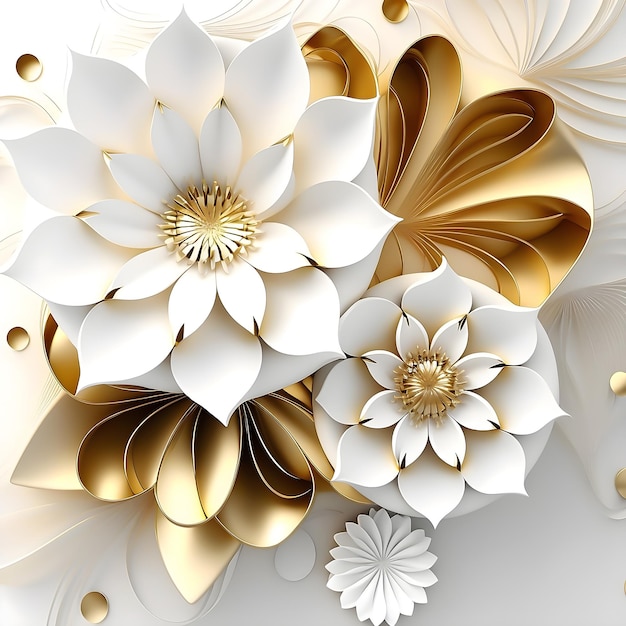 wallpaper 3d flowers in gold and white