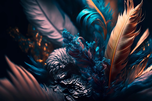 Wallpaper Background blue feathers Generative AI