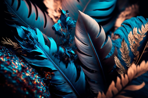 Wallpaper Background blue feathers Generative AI