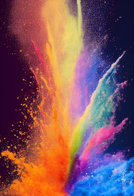 Wallpaper banner background multicolor powder explosion trending colors with copy space Design template Abstract closeup dust on backdrop Colorful explode Paint holi