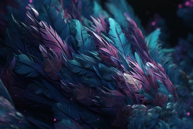 A wallpaper of a blue and purple feathers with the words'feathers'on it