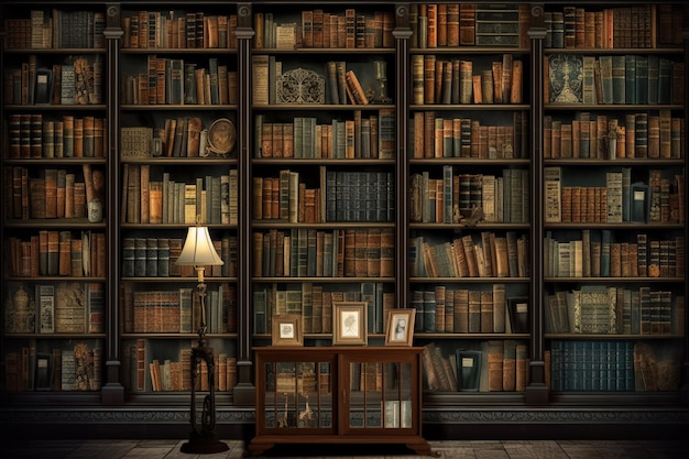 A wallpaper of books with a lamp and a lamp that says " the word " on it.