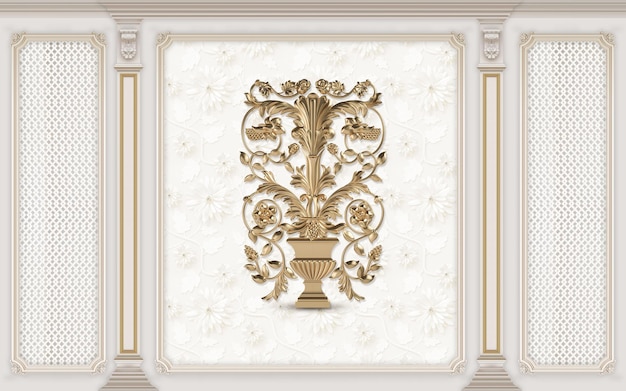 wallpaper Classic door with decoration Sconces on the wall.Digital Illustration.3d rendering