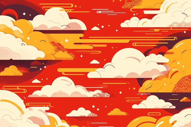 a wallpaper design with clouds and a plane in the skyChinese traditional auspicious cloud backgroun