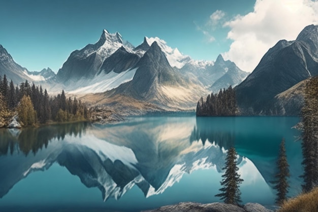 Wallpaper Deskto Beautiful Mountain And Generative Lake There