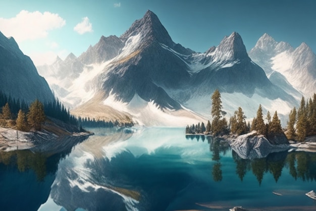 Wallpaper Deskto Beautiful Mountain And Generative Lake There