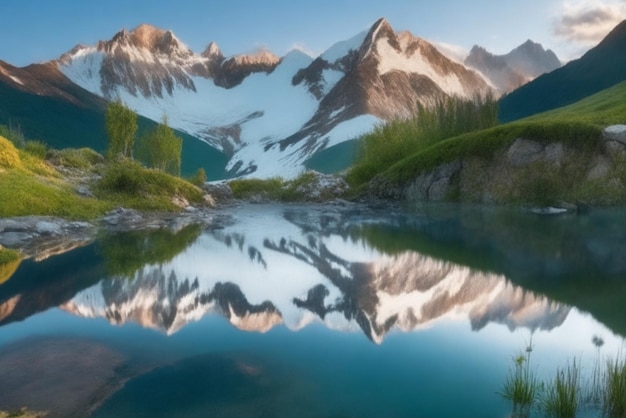 Wallpaper Desktop Mountain Range Reflected In Calm Water Generating Stream