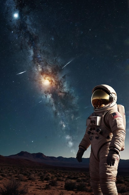 A wallpaper featuring an astronaut observing a stunning meteor shower in space with falling stars