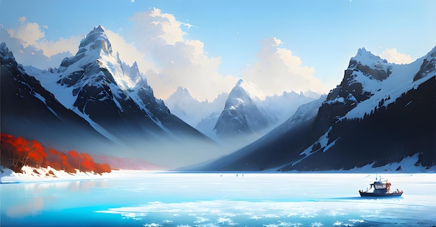 Wallpaper of frozen lake glacier landscape Global Warming Climate Change Ice melting Generative ai for digital printing canvas art painting wall art article blog post