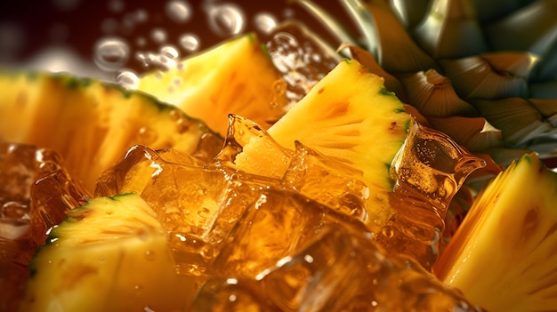 Wallpaper of ice cubes and pineapple juice on a background