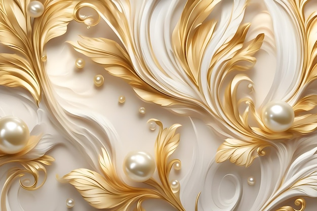 Wallpaper illustration waves feather and pearls