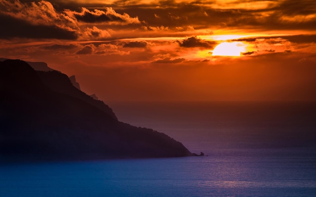 Wallpaper of the island in the sunset by the sea at dusk