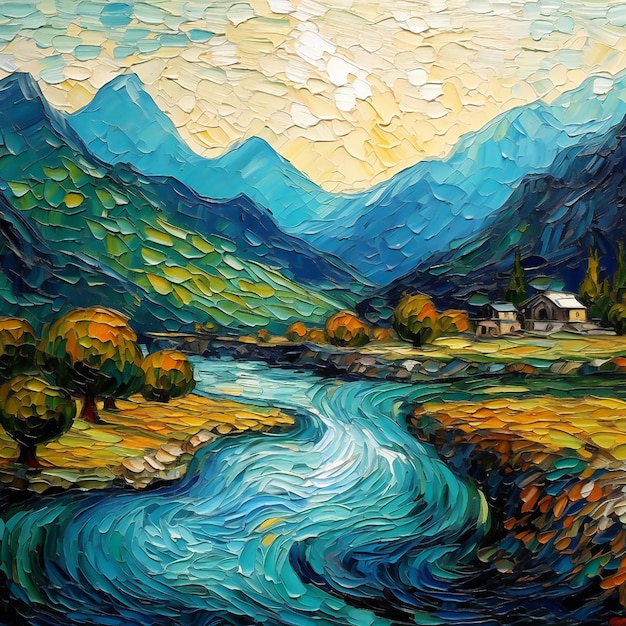 Wallpaper landscape mountains aspel oil painting