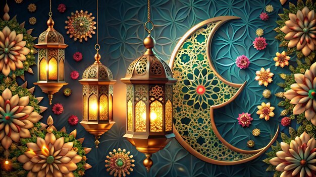 Photo a wallpaper of lanterns and a crescent moon