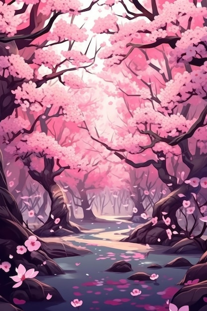 A wallpaper of a lovely spring sakura garden Illustration Generative AI