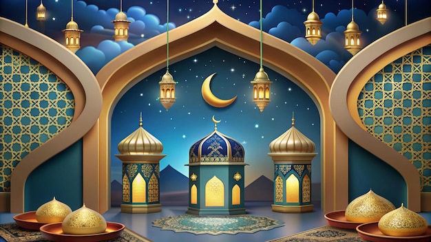 a wallpaper of a mosque with a moon and a mosque on the top