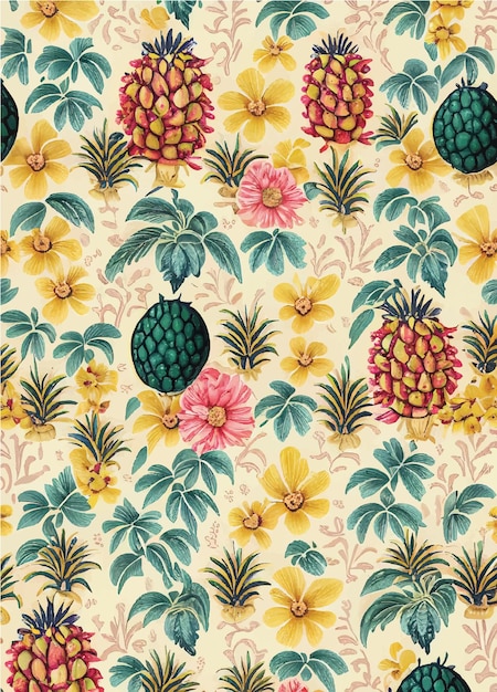 wallpaper pattern of pinapple and flowers