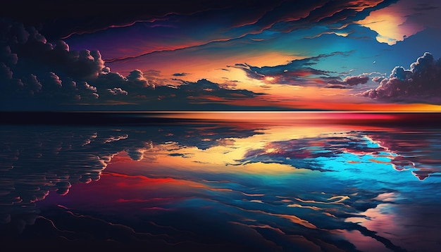 Wallpaper sky reflected ocean artisitc colors image Ai generated art