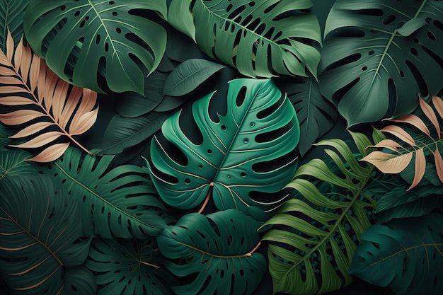 A wallpaper of a tropical plant with a green leaf pattern.