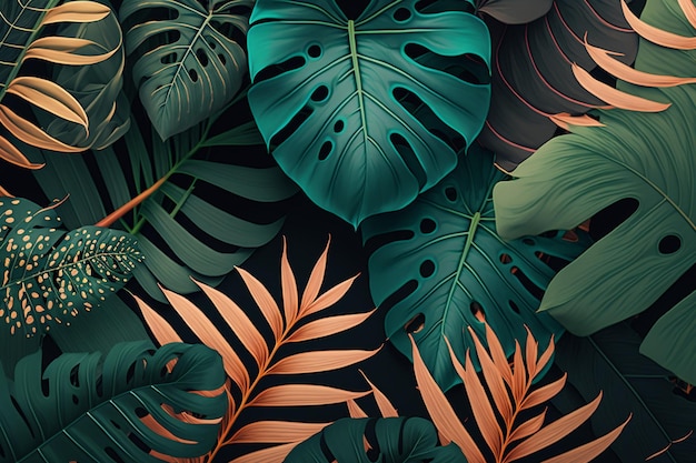 A wallpaper of a tropical plant with green leaves.